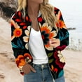 thumbnail image 2 of Fall Jacket for Women Fashion Floral Print Windbreaker Long Sleeve Zipper Loose Bomber Lightweight Outerwear, 2 of 5