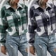 thumbnail image 3 of Moda mujer camisa a cuadros cuello vuelto manga larga de un solo pecho Casual Otoño Invierno chaquet Abanopi Aqua/Grande, 3 of 7