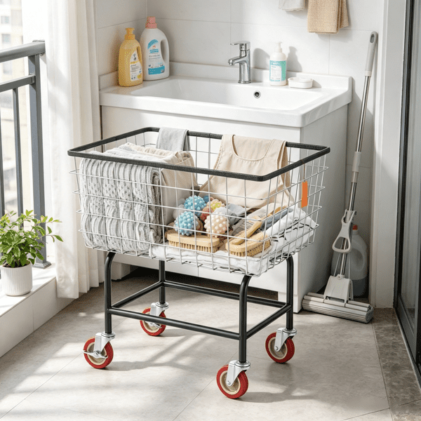 Wire Laundry Cart, 2.8 Bushel Wire Laundry Basket with Wheels, 26.7" x 21.7" x 26.4" Commercial Grade