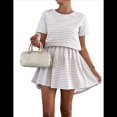 thumbnail image 1 of Vestidos de Verano A Rayas para Mujer 2025, Cuello Redondo, Corta, Bloque de Color, Vestido Informal Tipo Camiseta, Corte A. Albaricoque S, 1 of 7