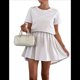 thumbnail image 1 of Vestidos de Verano A Rayas para Mujer 2025, Cuello Redondo, Corta, Bloque de Color, Vestido Informal Tipo Camiseta, Corte A. Albaricoque M, 1 of 7