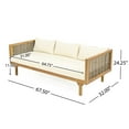 thumbnail image 3 of GDF Studio Acacia Wood 3-Seater Daybed with Slat Panel Design, Rattan Armrests, and Beige Cushions, 3 of 8