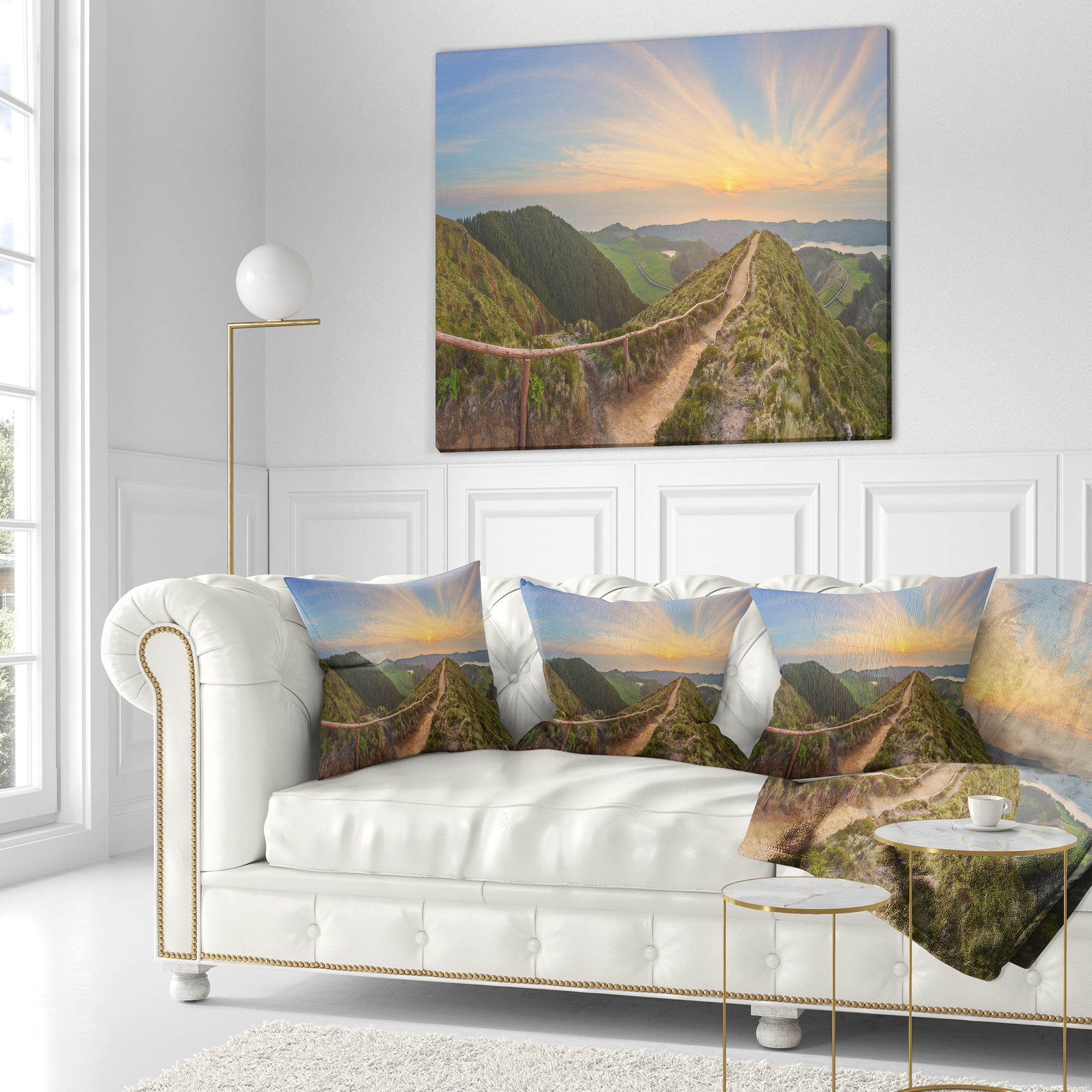 Designart Hiking Trail and Beautiful Lakes - Contemporary Landscape Printed Throw Pillow - 16x16