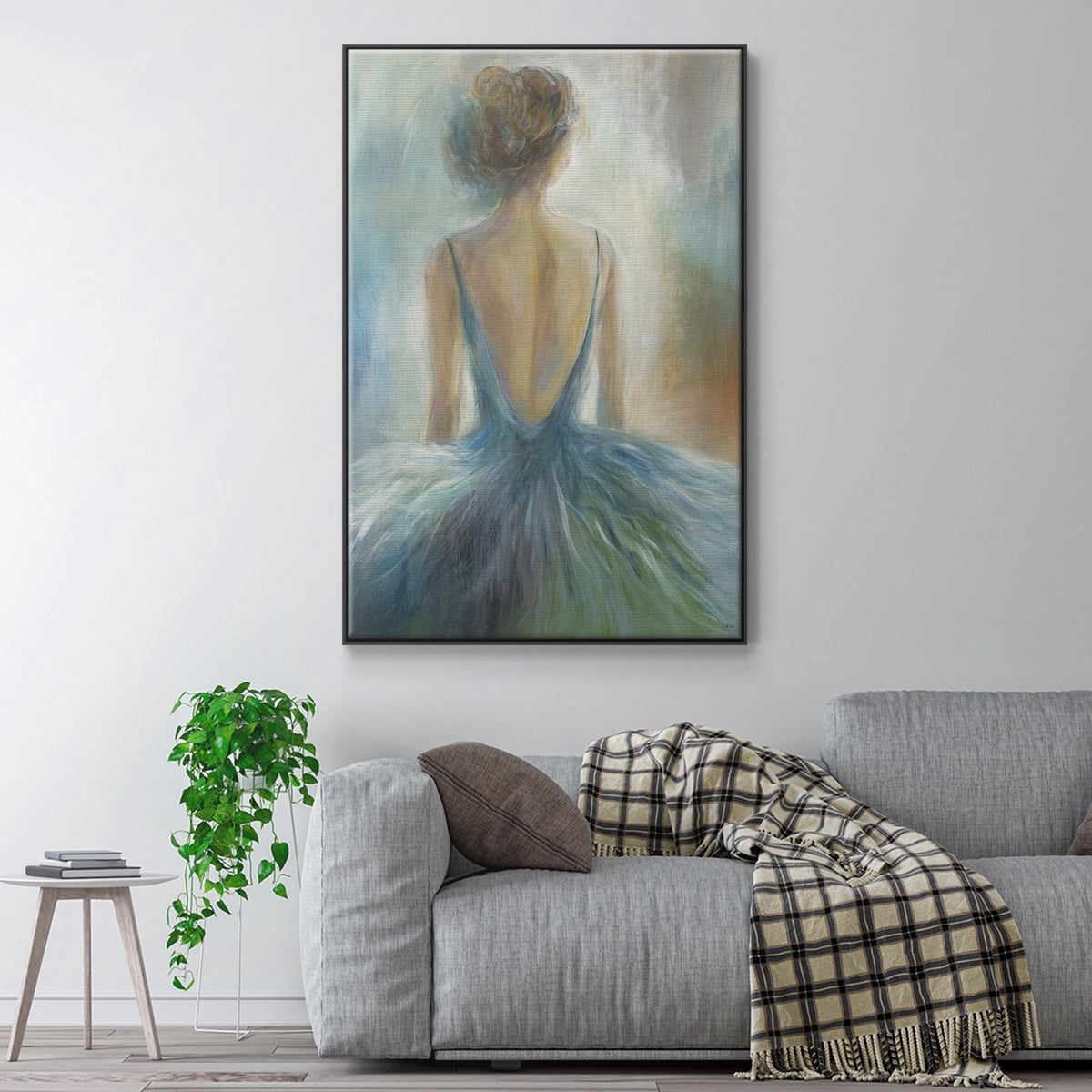 Lady in Blue Framed Premium Gallery Wrapped Canvas - Ready to Hang - 17 x 25 - Black Floating Frame