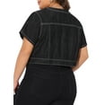 thumbnail image 3 of Agnes Orinda Women's Plus Size Cropped Denim Vest Crew Neck Button Down Short Sleeve Casual Jean Jacket with Pocket Decor 1X Black, 3 of 6