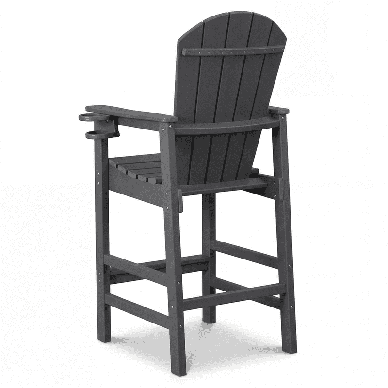 All-Weather Bar Height Adirondack Chair, Outdoor Patio Bar Stool with Armrests & Cup Holder, UV/Weather Resistant, Ergonomic High-Back Design for Deck Backyard Poolside 1PC