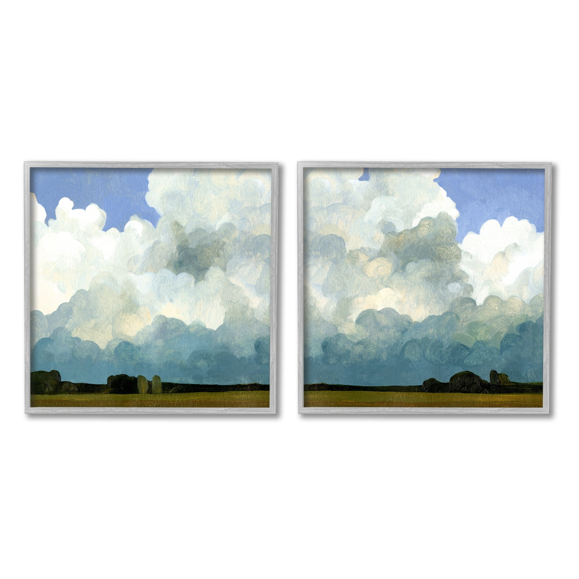 Stupell Industries Fluffy Clouds Countryside Sky Nature Landscape Painting Painting Gray Framed Art Print Wall Art, Set of 2, Design by Emma Caroline