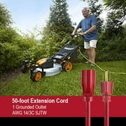Hyper Tough 50FT 14AWG 3 Prong Red Extension Cord for Indoor and Outdoor Use, 15 Amps