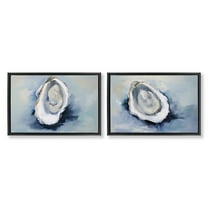 Stupell Industries Open Oyster Mollusk Shells Nautical & Beach Painting Black Floater Framed Canvas Art Print Wall Art, 25 x 17, Set of 2