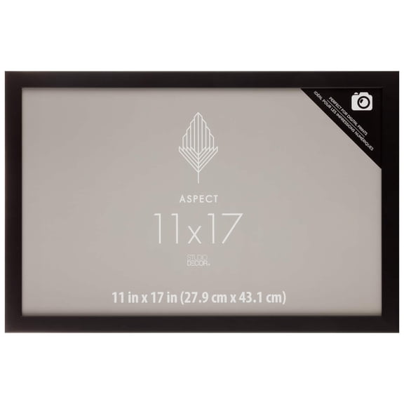 Studio Decor 11" x 17" Black Aspect Narrow Frame - Includes Pre-attached Hanging Hardware, Horizontal or Vertical Display - 1 Pack