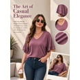 thumbnail image 5 of Mengpipi Women's Plus Size Tops Summer Short Sleeve V-Neck Ruffle Trim Loose Fit Solid Color Casual Blouse 1X-5X, 5 of 9