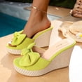 thumbnail image 4 of Rokment Womens Bow Chunky Wedge High Heels Slides Dress Sandals Bridal Trendy Casual Suede Espadrilles Height Increasing Heeled Slip on Backless Slippers for Beach Summer Light Green Size 9.5, 4 of 6