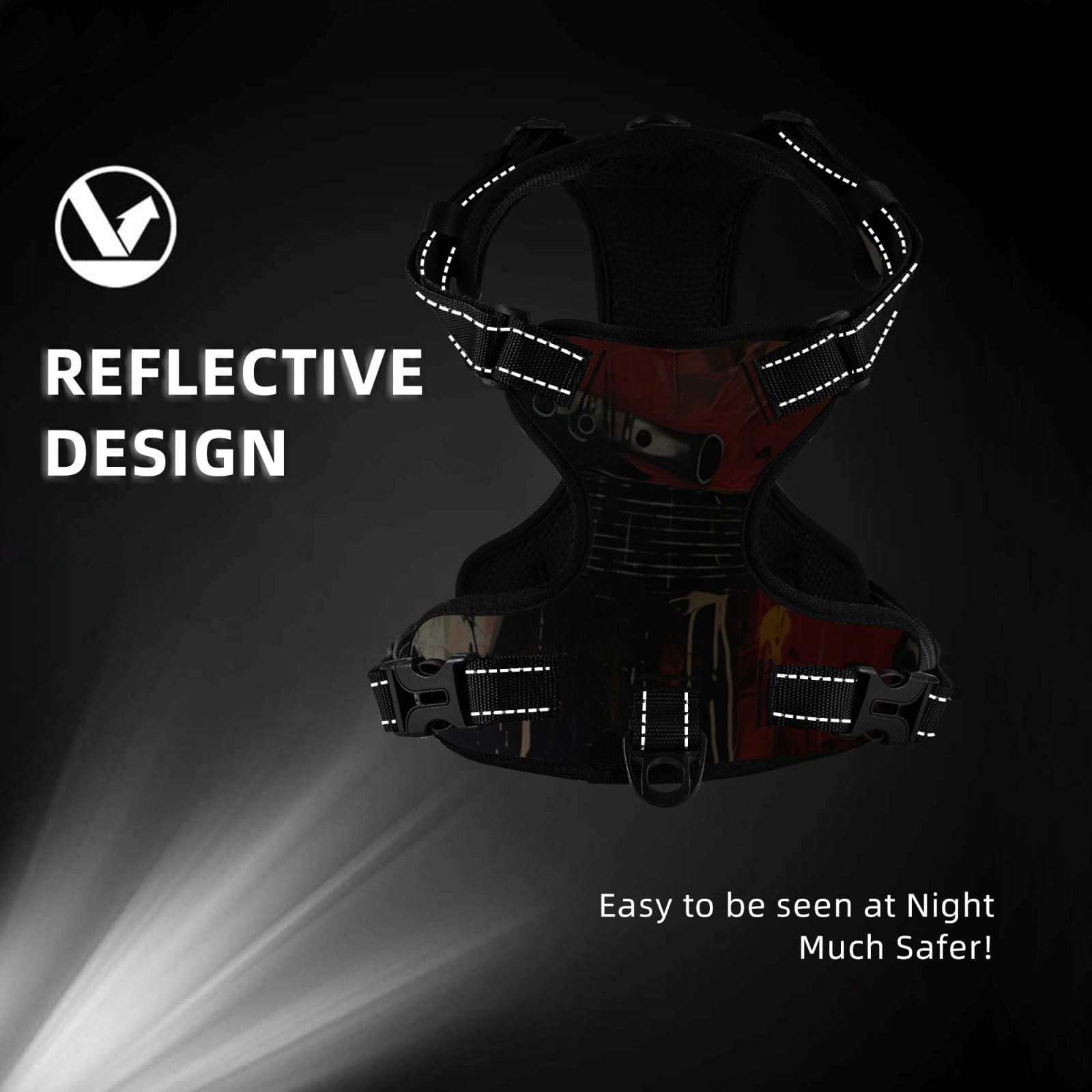 Vsdgher Abstract Skull Guitar Art Dog Harness, No-Pull Pet Harness, Dog Vest, Pet Vest for Small to Large Dogs-X-Large