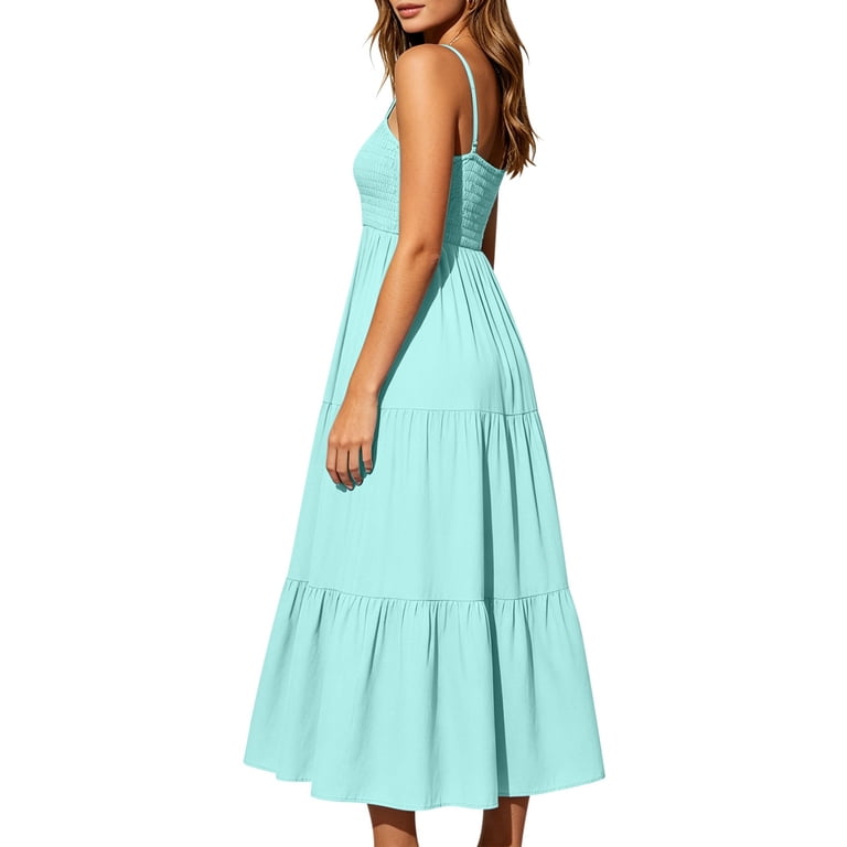 cami a line dress CHUMUD Summer Dresses for Women Cami Polka Dots Maxi Dress, Vintage A-Line  Dress (No Belt) Travel Vacation Outfits