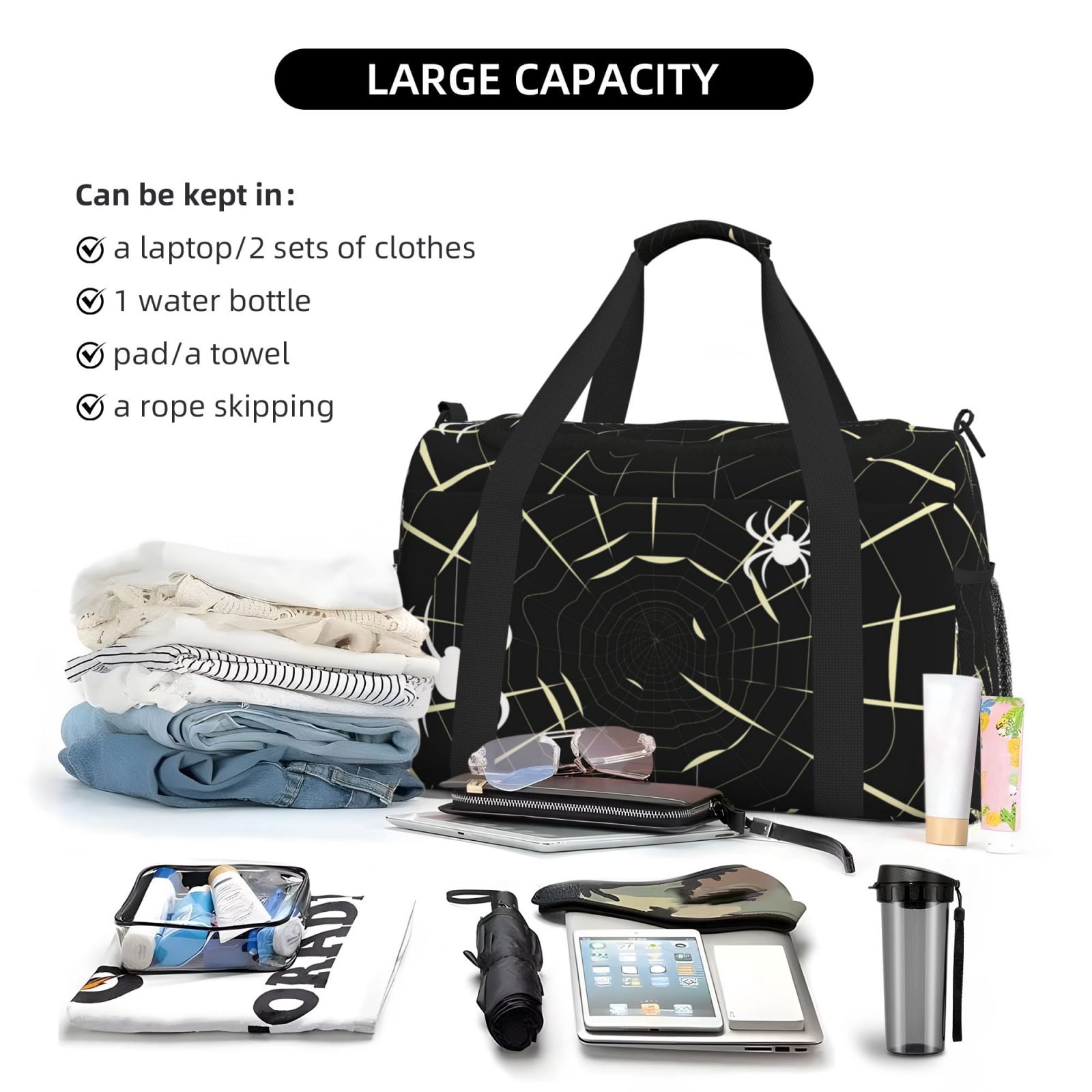 Fuzoiu Spiders On The Web Print Travel Duffle Bag,Carry On Tote Bags,Duffel Bag,Sport Gym Bag, Hospital Bag for Labor and Delivery, Overnight Bag,Luggage Bag