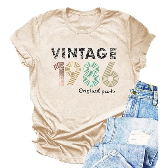 Trendfront Womens Vintage 1986 T Shirts 40th Birthday Gifts Born in 1986 Tops Retro Party Casual Crewneck Short Sleeve Tee Letter Print Clothing