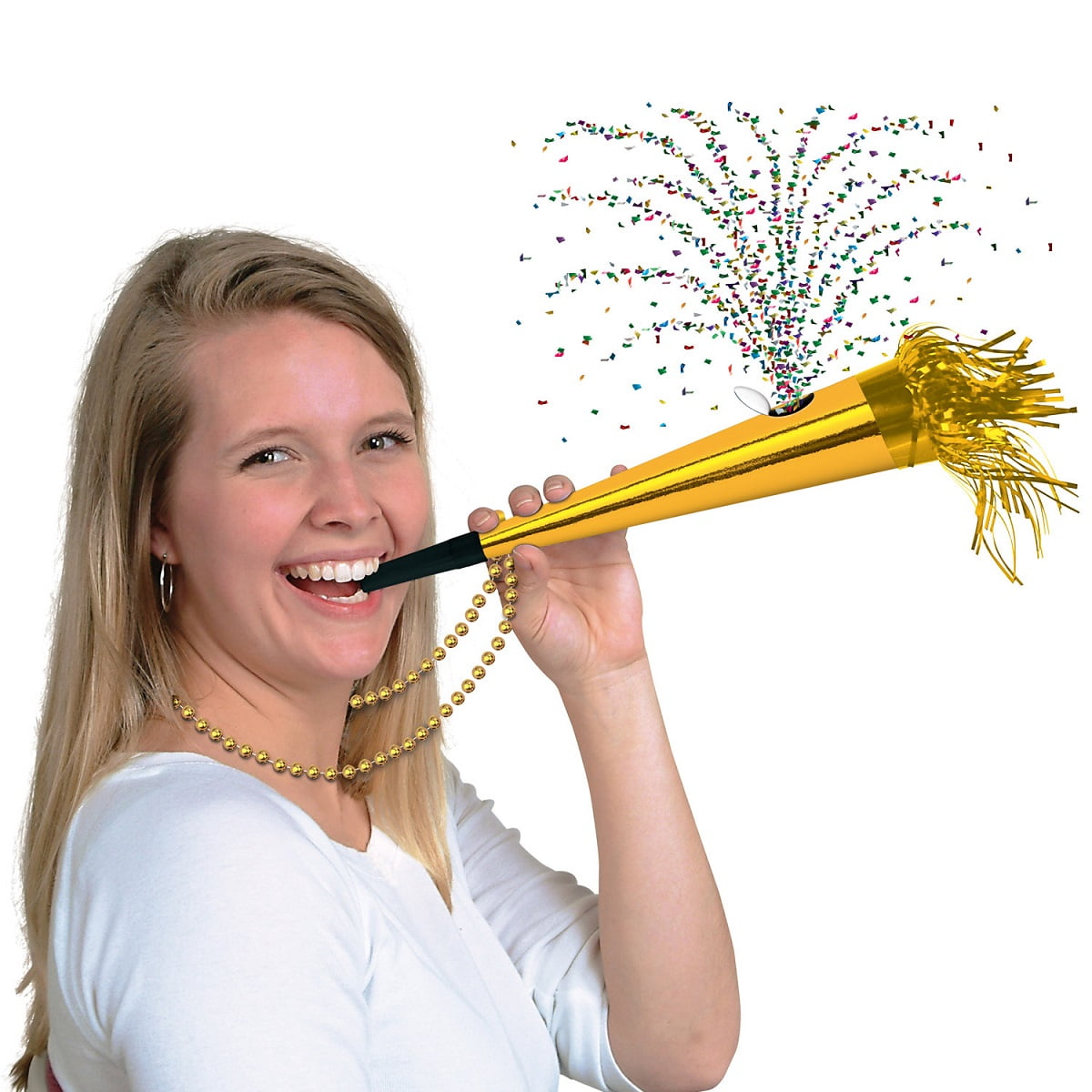 Club Pack of 12 Gold and Black New Year's Eve Confetti Trumpet Horn