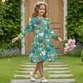 thumbnail image 3 of FKELYI Toddler Girl Long Sleeve Dresses Breathable A-Line Ruffle Trim Dress Soft Fall Outfits for Girls Chicken Egg Green Print Patchwork Dresses, 9-10 Y, 3 of 6