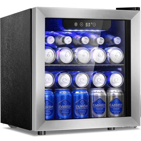 Auseo 55-Can Mini Beverage Refrigerator Cooler - 1.3 Cu.ft.Mini Fridge with Stainless Steel Glass Door, for Home/Office/Bar, Electronic Temperature Control