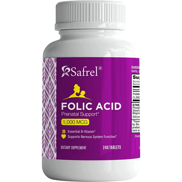 Safrel Folic Acid 1000 mcg (1 mg) Vitamin B9 240 Tablets , Essential Prenatal and Postnatal