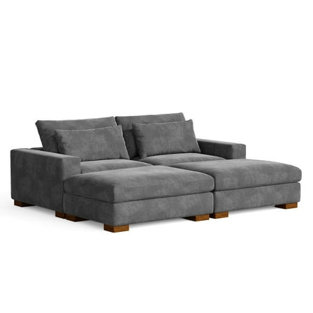 Isabella Sectional Sofa Corduroy Velvet with two Ottomans in Dark Gray Color