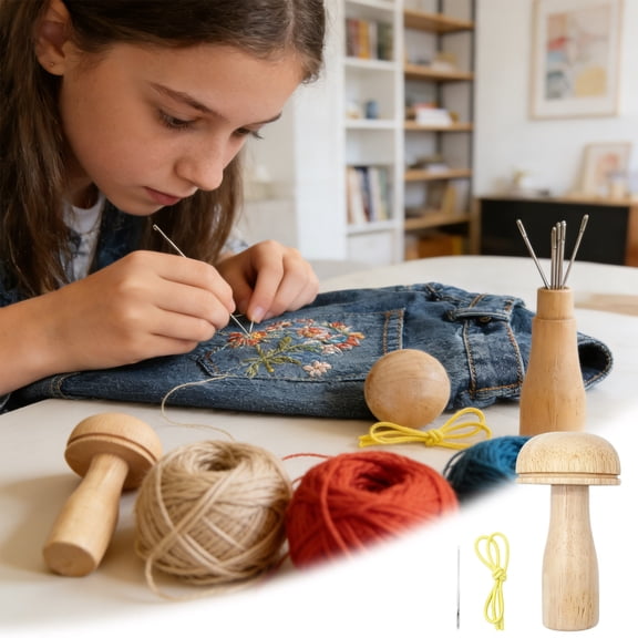 Darning Mushroom And Wooden Sewing Tool Kit, Complete With Sewing Needles And Threads, Perfect For Darning Pants, Hats, Scarves, And Diy Handicrafts.