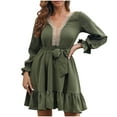 thumbnail image 1 of Robe Décontractée Sexy pour Femmes Mode Été Manches Longues Col Rabattu Robe Ample Couleur Unie, 1 of 7