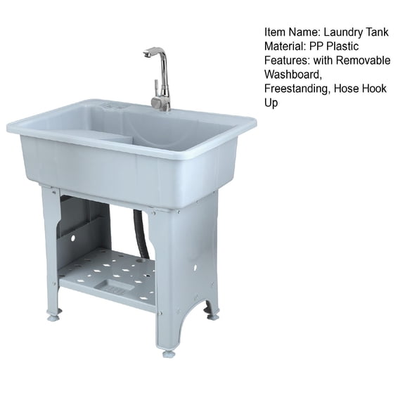 Eosunjian Utility Sink Laundry Tub Portable Hand Wash Station with Removable Washboard for Washing Room, Freestanding Utility Sink with Hose Hook up (Grey, 31" X 22" X 32")