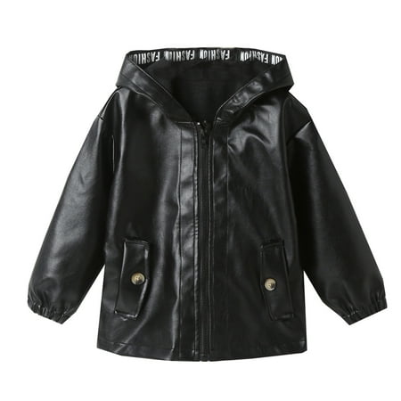 

XIMIN Boys Jackets Size 10 12 Toddler Boys Winter Long Sleeve Warm PU Coat Jacket Solid Color for Babys Clothes Black Fashion