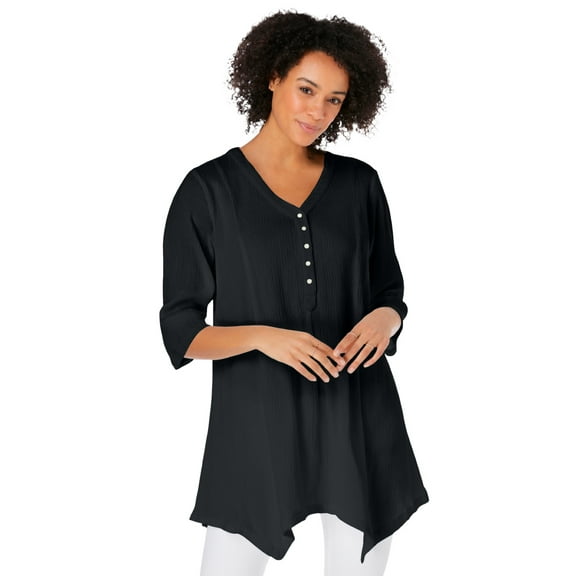 Woman Within Plus Size Handkerchief Hem Henley Tunic