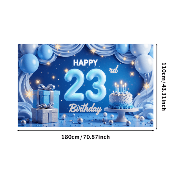 Blue Theme Happy 23rd Birthday Banner Decorative Elements for Birthday Celebration Party Decoration Indoor Event