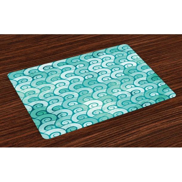 Ocean Placemats Set of 4 Abstract Swirled Sea Waves Pattern Spiral