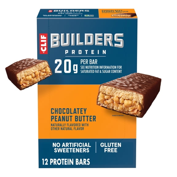 CLIF BUILDERS Protein Bars, Chocolatey Peanut Butter Flavor, Gluten Free Bars, 12ct