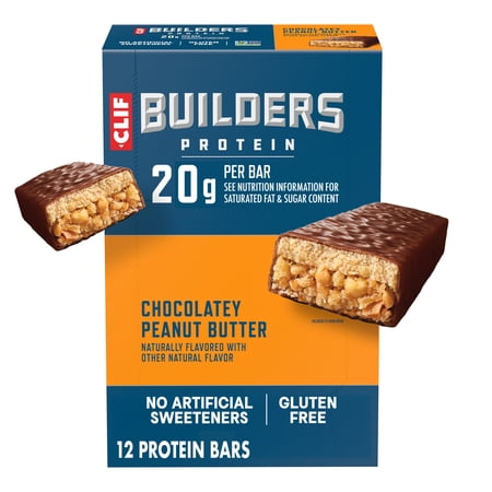 CLIF BUILDERS Protein Bars, Chocolatey Peanut Butter Flavor, Gluten Free Bars, 12ct