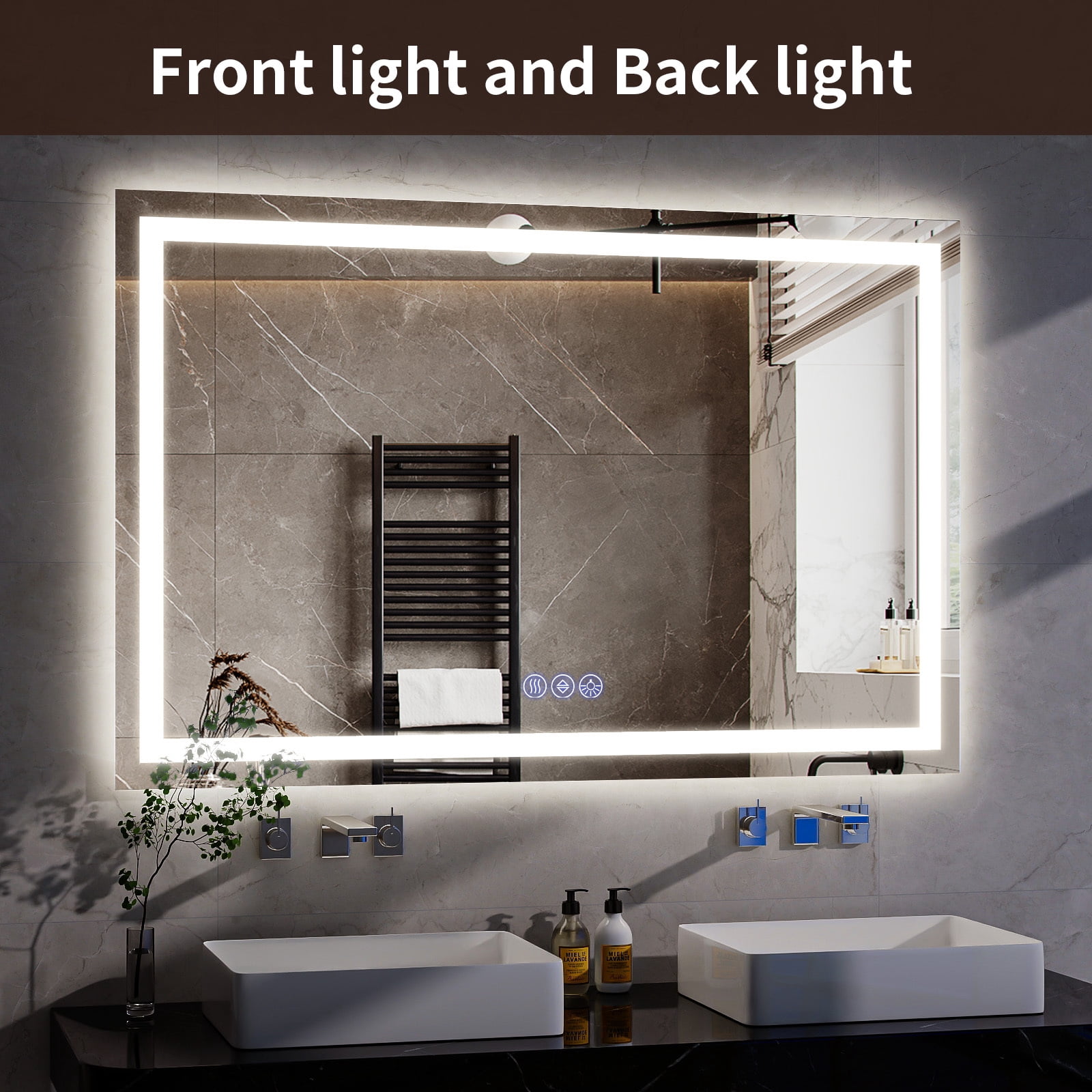 Easy4Home 30"x60" LED Bathroom Mirror Wall Mounted Anti-Fog Vanity Mirror with Adjustable Lights, White
