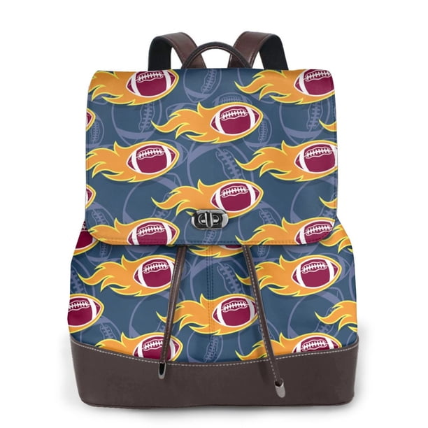 Easygdp Burning Rugby Balls Mochila de Cuero para Mujeres, Bolso de Hombro, Bolsos de Mano de Moda para Trabajo y Viajes