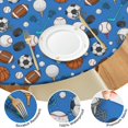 thumbnail image 4 of Football and Golfball Blue Pattern Round Fitted Tablecloth with Elastic Edge, Waterproof Dining Table Cover for Indoor Outdoor Camping and Daily Use, 4 of 6