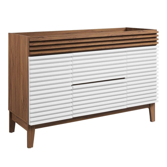 Modway Render 47" Plastic and Wood Bathroom Vanity Cabinet in White/Walnut