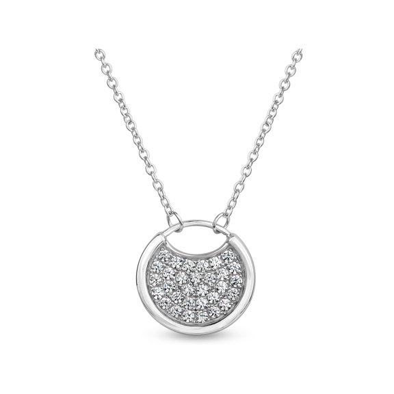 Pave White CZ Sterling Silver Circle Pendant Necklace