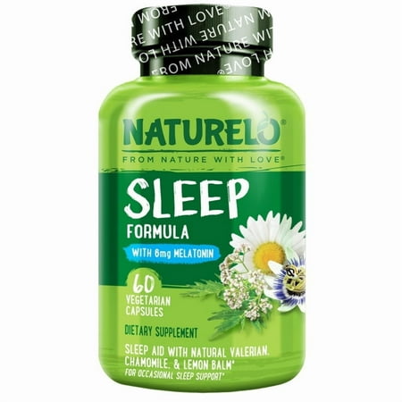 NATURELO Sleep Aid - with Melatonin, Magnesium, GABA, Valerian Root, Lemon Balm, Chamomile Herbal Extracts - Plant-Based Sleeping Aid - 60 Vegan Capsules