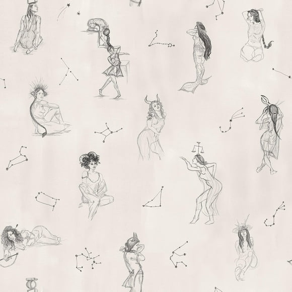 Mr. Kate RoomMates Luna Zodiac Cream and Graphite Toile Peel and Stick Wallpaper, RMK12768PLW
