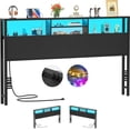 thumbnail image 3 of Homieasy Headboard for King Size Bed with Storage, Headboards with Outlets, USB Ports and LED Light, King Size Head Board Only, Height Adjustable, Reversible, Sturdy and Stable Headboard, Black, 3 of 7