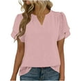 thumbnail image 2 of Roncen Womens Dressy Chiffon Blouses Summer Puff Petal Short Sleeve Shirts V Neck Casual Work Tops, 2 of 9