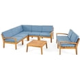 thumbnail image 2 of Noble House Acacia Extérieur Bois 7 Places Sectionnel Canapé Set Teck/bleu, 2 of 10