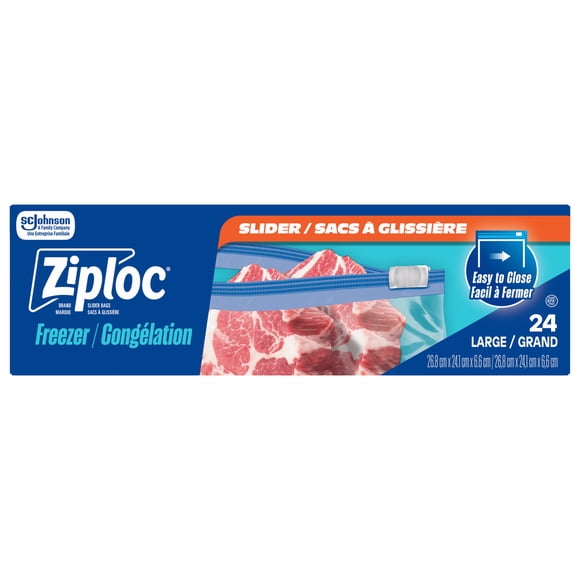 Ziploc® Slider Freezer Bags with Power Seal Technology, Large, 24 Bags