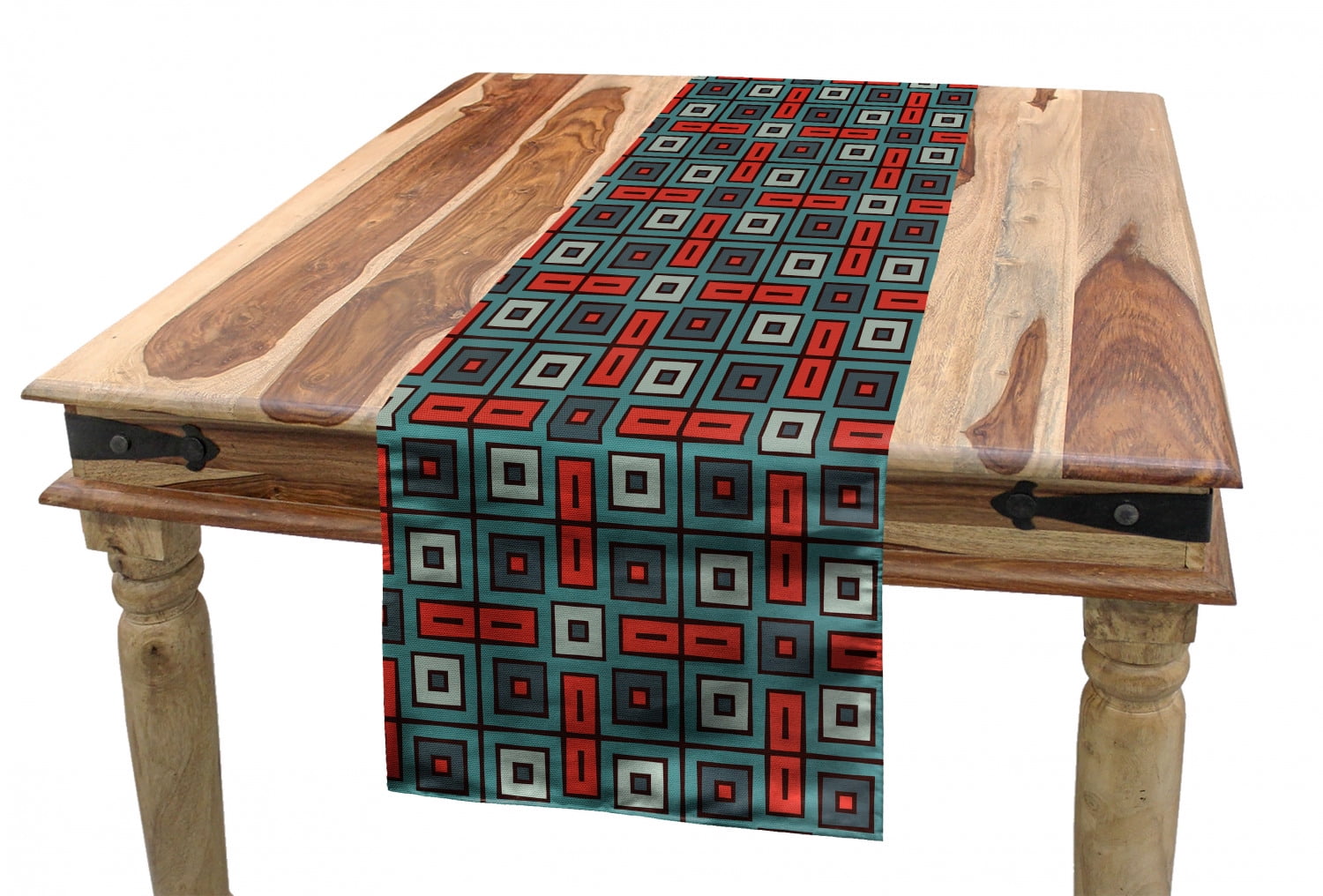 Geometric Table Runner, Repeated Squares Ornamental Abstract Pattern in