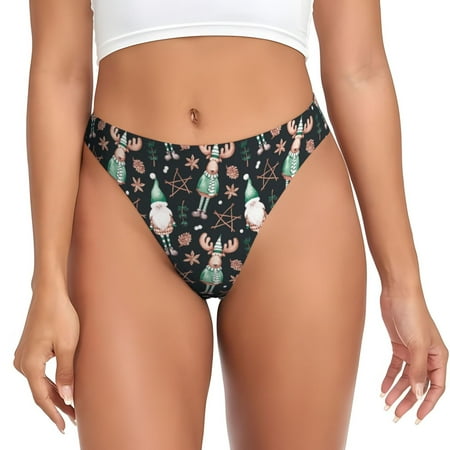 Qokaie Christmas cute deer old man Printed Women s Cotton Thong Underwear  Sexy Breathable Panties G-string-Large