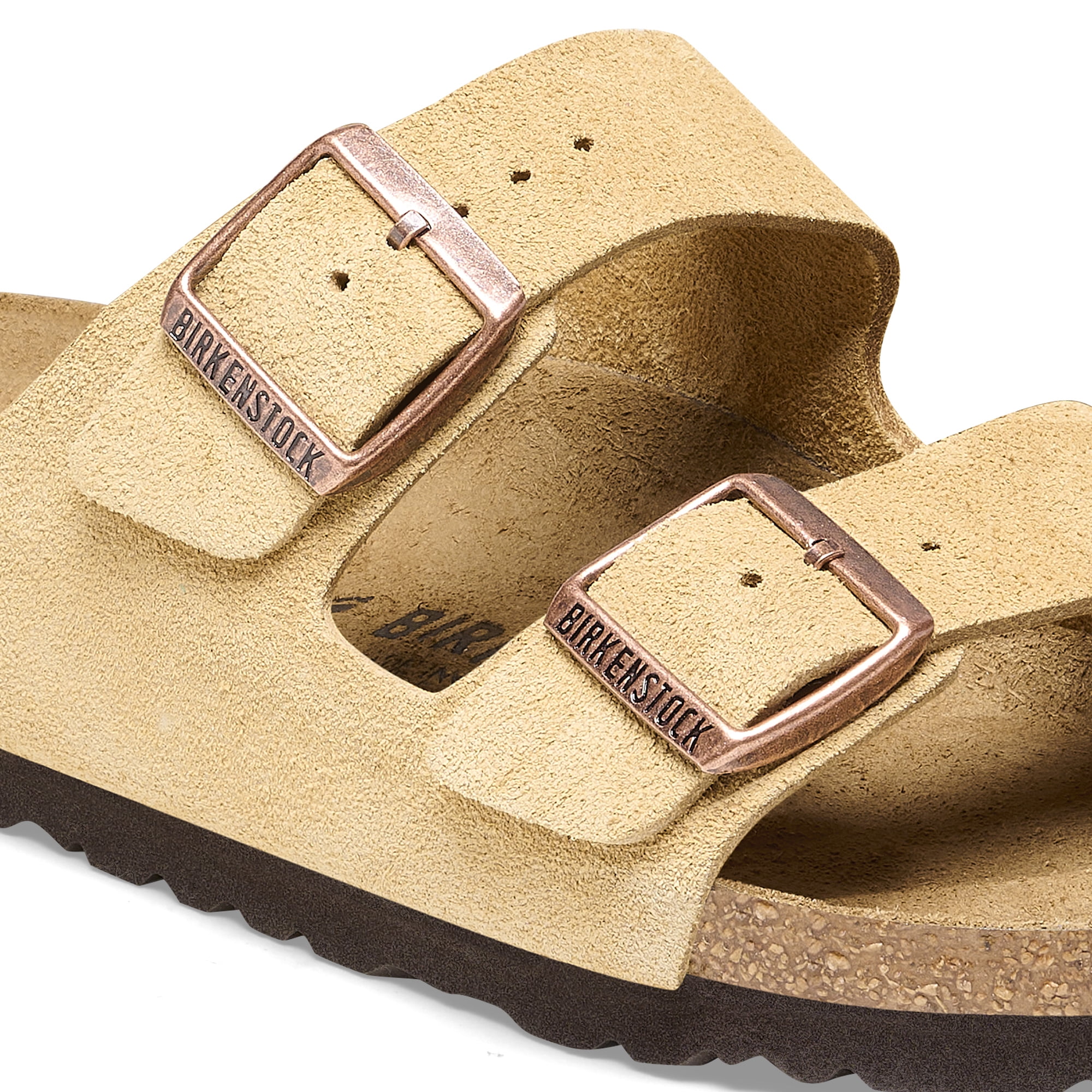 BIRKENSTOCK 1026190: ARIZONA SUEDE LEATHER SANDALS, LATTE CREAM, 38 EU