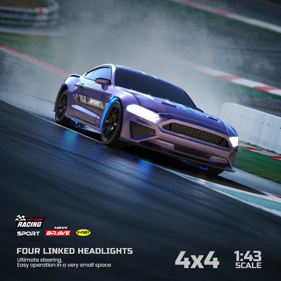 1/43 Scale Full Proportional Mini RC Drift Car with LED Lights, 15 KM/H 2.4GHz Remote Control Electric Racing Model, 4WD Electric Drifting Vehicle for Adult
