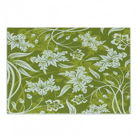 

Floral Cutting Board Flourishing Flower Pattern on Green Background Nature Illustration Decorative Tempered Glass Cutting and Serving Board Small Size Pale Green White by Ambesonne